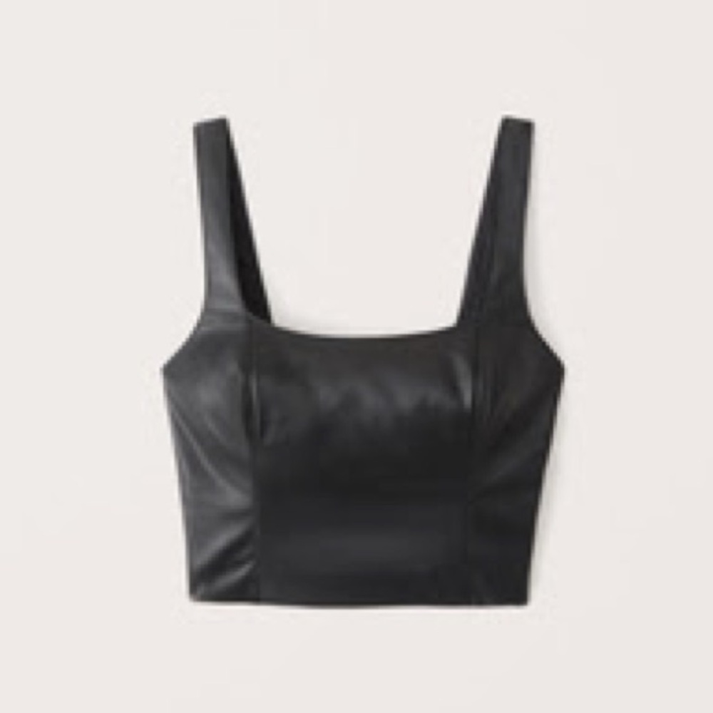 Faux Leather Square Neck Crop Top